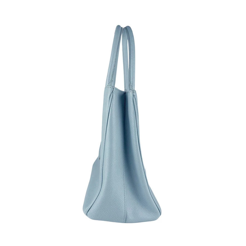 Prada leather light 2way Zip Lux bag blue tote Saffiano Double Blue